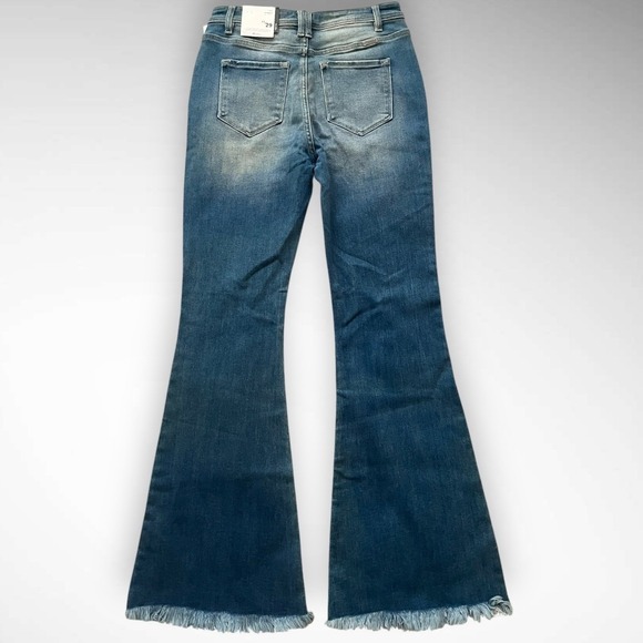 KANCAN Medium Wash High Rise Button Fly Distressed Flare Jeans Size 29 | NWT‎ - Picture 4 of 8